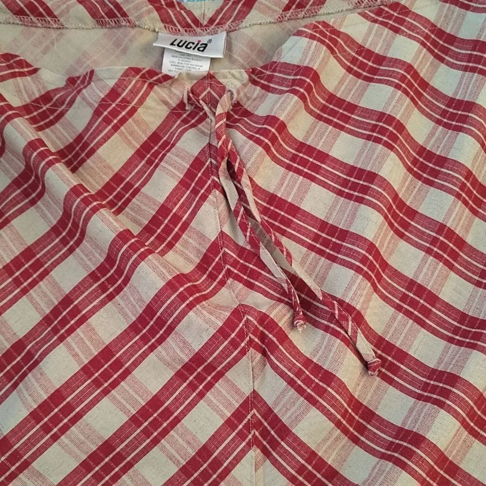 VTG 70s Red Tan Chevron Plaid Prairie Maxi Skirt SZ 10 Flax Blend High Waist